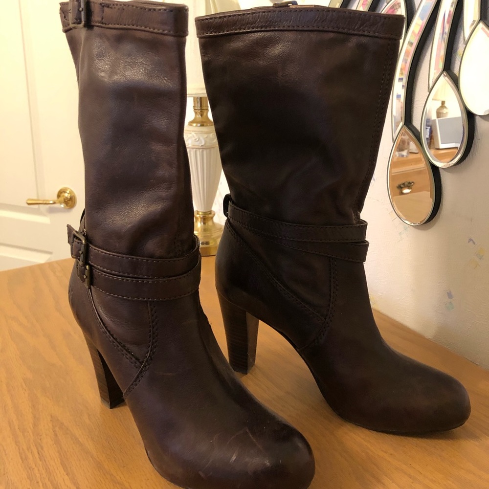 Brown LEATHER Frye Heeled Boots